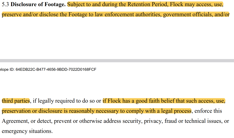 Flock Safety disclosure of footage section