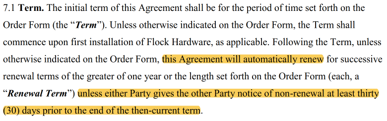 Flock Safety contract terms page
